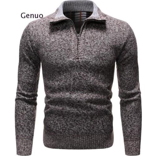 New Autumn Winter Mens Sweater Solid Slim Fit Pullovers Men Sweaters Casual Thick Fleece Turtleneck Sweater Men
