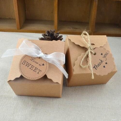 10pcs Vintage Retro Mini Kraft Paper Candy Box Wedding Gift Favor Boxes Party Packaging with Ribbon Tag Birthday Party Supplies