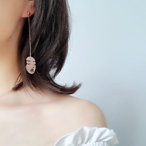 YUN RUO 2018 New Arrival Fashion Ins Style Punk Face Stud Earring Line Rose Gold Color Woman Gift Titanium Steel Jewelry No Fade