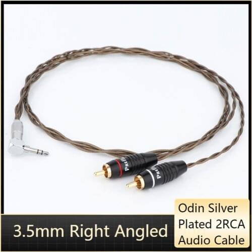 Pair Odin Silver Plated 2RCA Audio Cable To 3.5mm Right Angled Plug Audio Video Cable