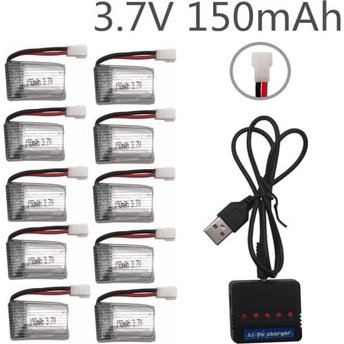 10pcs/lot 3.7V 150mAh and X5 usb charger for H8 Mini Lipo Battery For Eachine H8 RC Quadcopter parts