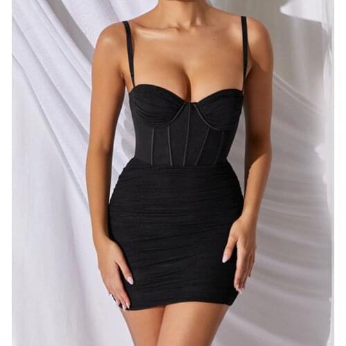 2021 Casual Female Clothing Pretty Mesh Pleated Open Back Fashion Strap Ladies Summer Dress Woman Party Dresses Party Nightclub