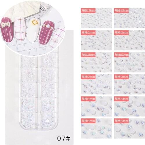 12 Grid Flat Colorful Rhinestone 3D Glitter Nails Art Pearl AB Mixed Shape DIY Symphony Point Diamond Jewelry Nail Decoratio