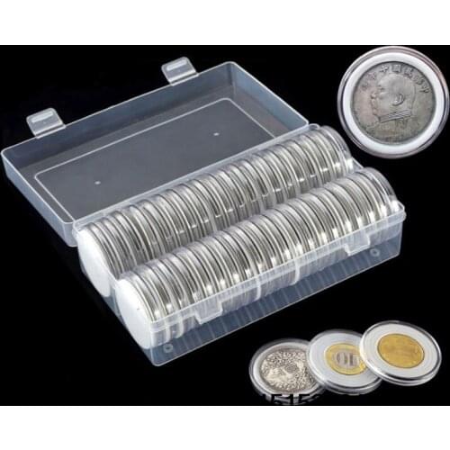 40Pcs/set 16mm 20mm 25mm 27mm 30mm 38mm 46mm universal Coin Cases Capsules Holder Clear Plastic Round Storage Box 15Set