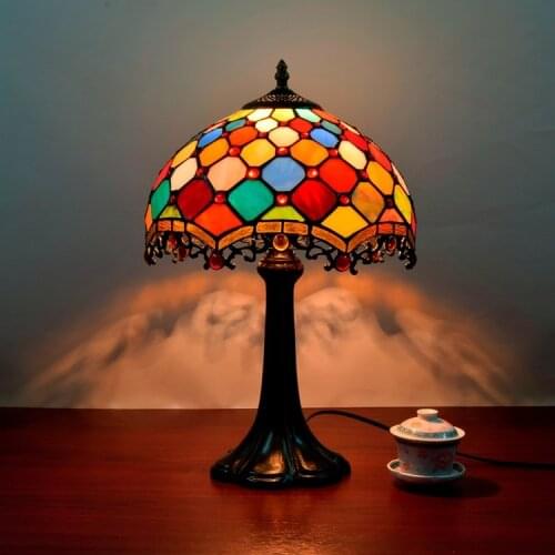 Stained Glass Lampshade Tiffany Table Lamp Country Style Bedside Lamp E27 110-240V
