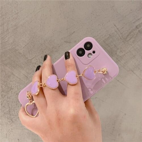 Love heart Bracelet Wrist Strap Case for Huawei P Smart 2021 2020 P20 Lite 2019 P30 P40 P50 Pro Y7A Liquid Silicone Chain Cover