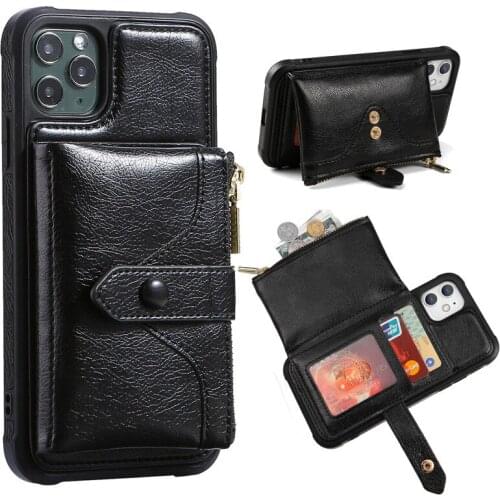 Phone Back Zipper Cover Shockproof for iPhone 12 11 Pro Max PU Luxury Leather Card Slot Holder Flip Retro Phone Bag for Women