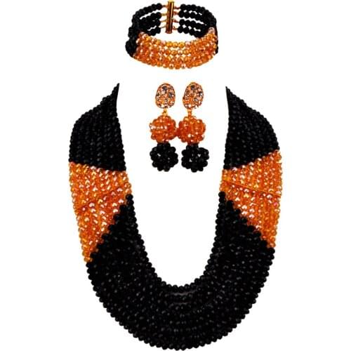 Black Gold AB Nigerian Wedding Necklace African Beads Jewelry Set Crystal Beaded Jewelry Gifts 8LBJZ03