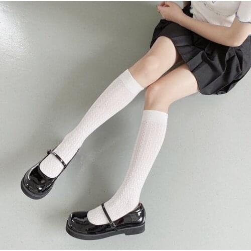 Lolita Cotton Stockings Women Thin Mesh High Knee Socks Female Jk Long Socks Leg White Black School Dress Calcetine Medias