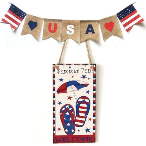 4th of July Wooden Sign Plaque Door Wall Hanging Decorations,Independence Day Fourth of July Hanging Decorations