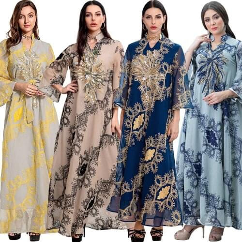 Eid Abaya Women Sequins Maxi Dress Muslim Robe Dubai Kaftan Turkey Party Gown Ramadan Islamic Clothing Moroccan Caftan African