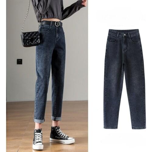 High Waist Stretch Jeans for Women Loose Slim Harlan Ankle-Length Pants Washed Mom Baggy Jeans Women 2021 New Spring Summer