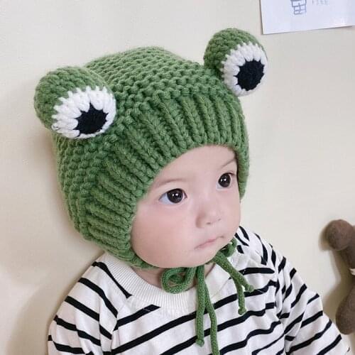 KENSHELLEY Frog Hat Beanies Solid Color Cartoon Frog baby Knitted Hat winter warm Hat Skullies Cap Kids Beanie Hat