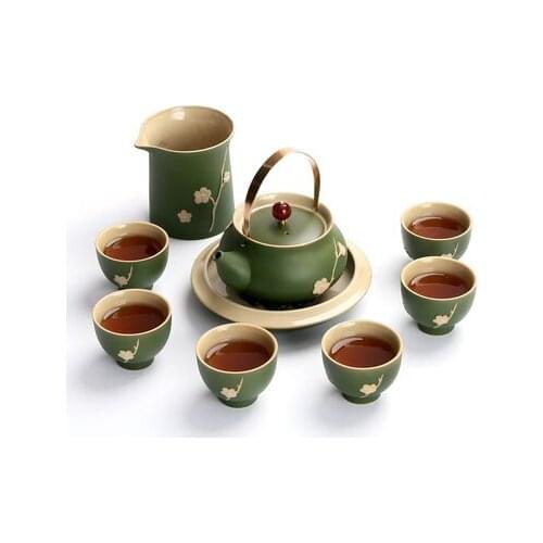 Ceramic Kung Fu tea sets the whole set of kiln black and white teapot creative Japanese simple cups covered pots