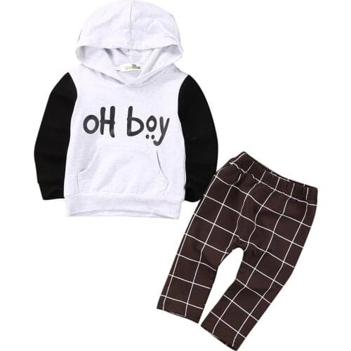 2pcs Toddler Kids Baby Boy Clothes Set OH Boy Hoodies Tops Casual Pants Plaid Clothing Boys Outfits