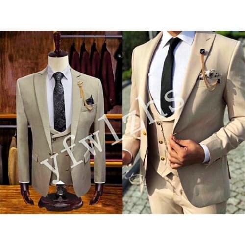Handsome One Button Groomsmen Peak Lapel Groom Tuxedos Wedding Dress Men Suits Blazer Prom Dinner (Jacket+Pants+Tie+Vest) A990