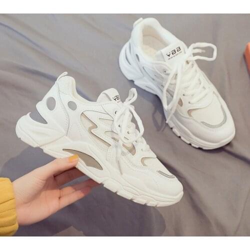 Sneakers Women Lace Up Platform Vulcanized Female Height Increasing Shoes Ladieds Mesh Breathable Flat Womens Comfort Footwear