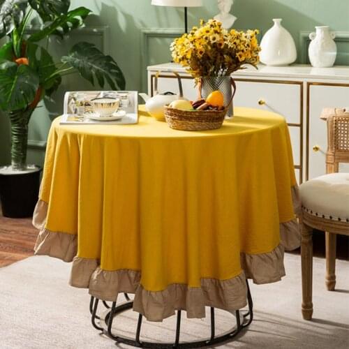 European-Style Lotus Leaf Yellow Retro Round Tablecloth Washable Cotton And Linen Modern Minimalist Coffee Table Tablecloth