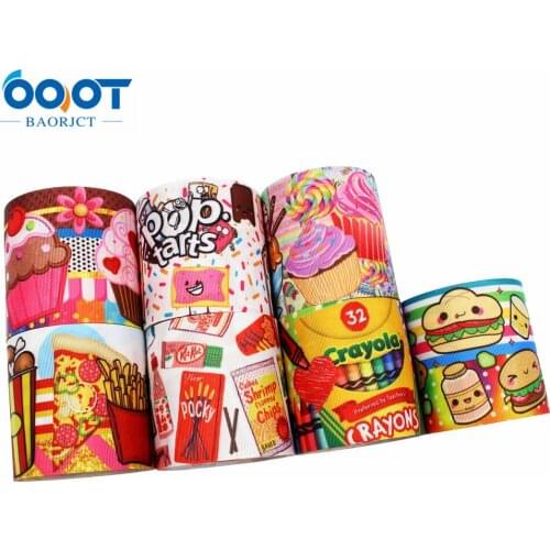 3" 75mmFun snacks Printed Grosgrain Ribbon , 10 Yards DIY HandmadeHair Accessories Material Wedding Gift Wrap L-20522-420