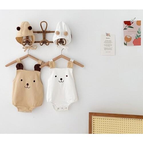 Summer Baby Men And Women Baby Cute Bear Sleeveless Sling Bag Fart Clothes Romper Hat Two-Piece