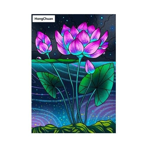 Lotus scenery new product diamond painting diy diamond inlaid handmade 5d diamond embroidery cross stitch kit home decoration