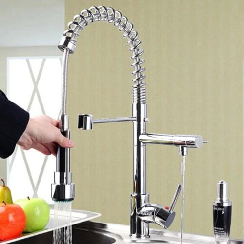 Best Quality Wholesale And Retail Chrome Solid Brass Water Power Kitchen Faucet Swivel Spout Pull Out Vessel Sink Mixer Tap