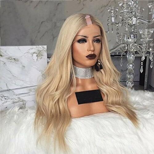 Honey Blonde Brazilian 613 Golden Human Hair U part Wigs for White Women 180% Density Remy Hair Wigs Middle Open Upart Wigs