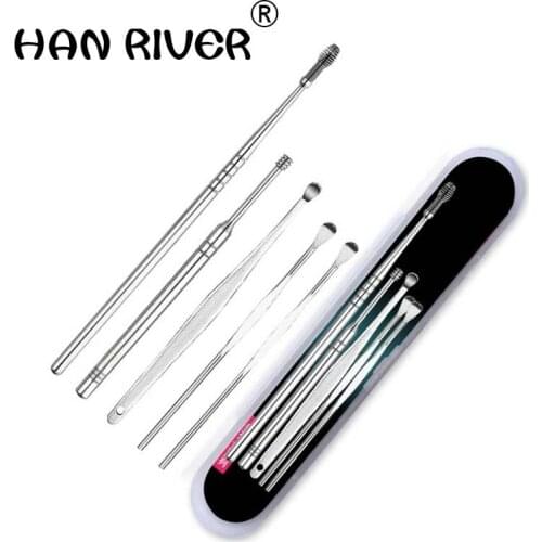 5-Piece Set Stainless Steel Ear Pick Double Spiral Ear-Pick Button er ba Sub-of Ear Ears Tools Set H0108