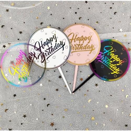New Colored Printing Happy Birthday Cake Topper Golden Acrylic Topper Decoration for Baby Birthday Party Dessert Baking Supplies