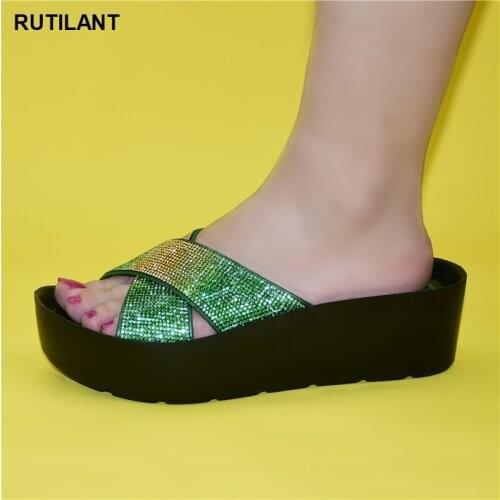 New Italian Women Shoe Decorated with Rhinestone Nigerian Women Party Pumps High Heels Ladies Shoes Summer Slippers African Shoe