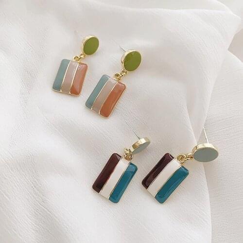 New Fashion Oil Drop Earrings For Women Design Mixcolor Stripes Pendant Earrings Sweet Statement Geometric Stud Earings Jewelry