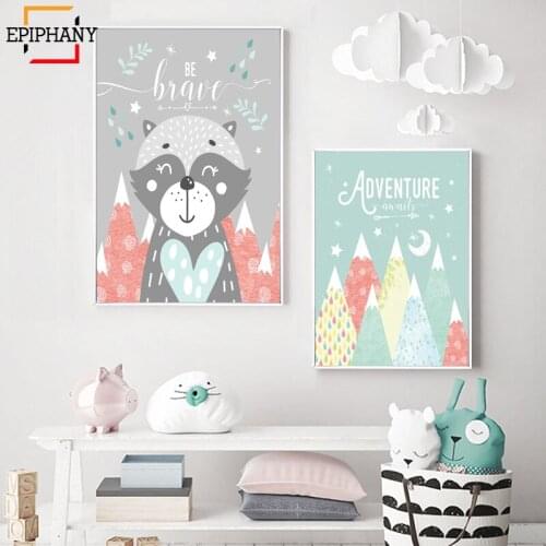 Woodland Animal Prints Nursery Decor Kids Room Wall Art Canvas Printings Posters Cartoon Picture for Children Bedroom Decoration