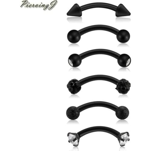 PiercingJ 6pcs 16G Stainless Steel Cubic Zirconia Crystal Ball Eyebrow Ring Bar Length Curved Barbell Eyebrow Tragus Lip Rings