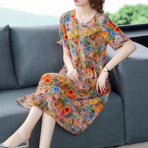 Summer Fashion Elegant Silk Girl Dress New Temperament Pure And Fresh Broken Flower Sexy V-neck Loose Office Lady Dresses