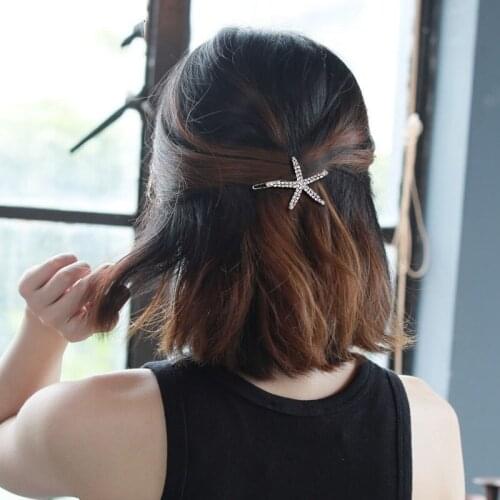 Romantic Crystal Rhinestone Starfish Barrettes Women Hairpin Metal Hair Jewelry Fashion Accessory