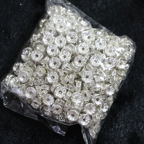 Silver-color Crystal Rhinestone 6mm 8mm 10mm Rondelle Spacer Beads 500pcs/pack Jewelry Makings B846