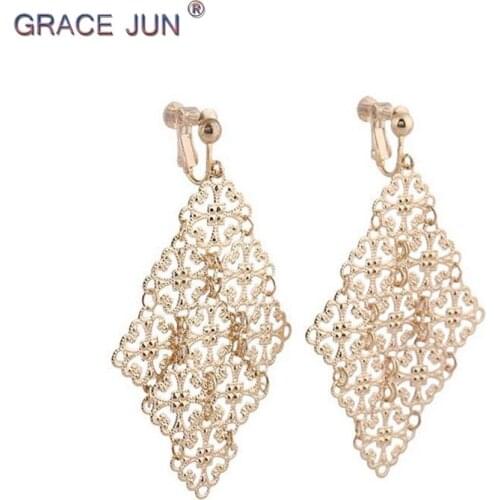 8 Colors Choose Handmade Big Leaf Water Drop Pattern Clip on Earrings No Pierced for Women Gorgeous Long Pierced Earrings Gift