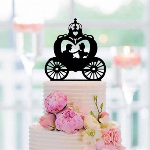 Wedding Cake Topper Bride and Groom in the Carriage Silhouette Topper Wedding Cake for Wedding / Engagement / Anniversary Party