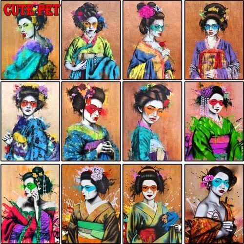 Street drawing DIY handmade diamond cross stitch Japanese woman Mosaic home decorative art painting wallpaper Diamond Embroidery