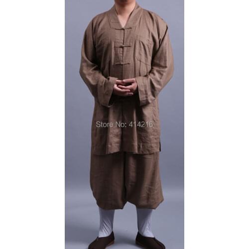 Unisex linen&cotton Buddhist Monk suits lay clothing sets meditation martial arts Buddhism uniforms clothes khaki famous brand