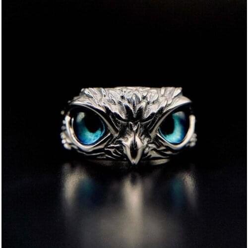 Vintage Punk Mens Ring Cute Owl Eye Adjustable Open Rings for Women Couple Gifts Silver Color Jewelry Party Fashion Accessories