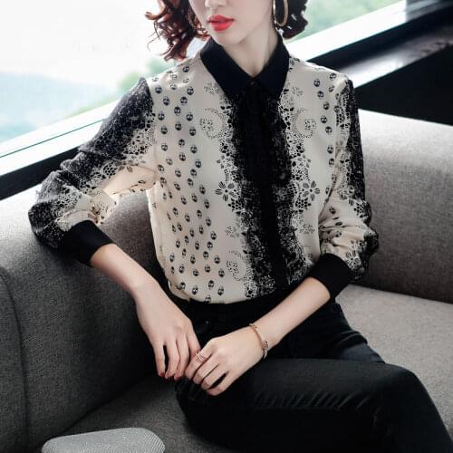 Spring and Autumn Womens 2021 New European Fashion Korean Style Loose Polka Dot Lace Long Sleeve Chiffon Shirt Top