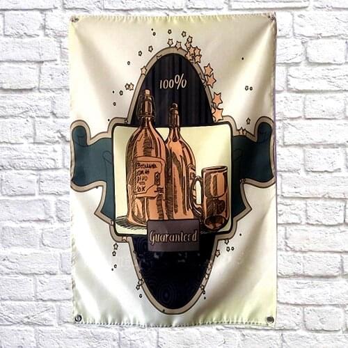 Cheers & Beer Vintage Wine Poster Banner Wall Art Decorative Hanging Chart Retro Bar Signs Shabby Chic Flag Sticker Home Decor