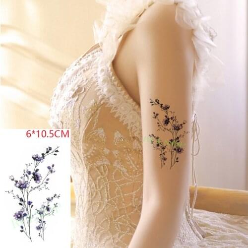 Waterproof Temporary Tattoo Sticker Purple Lavender Flower Small Size Body Art Flash Tattoo Fake Tattoo for Women Men