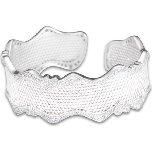 925 Sterling Silver Jewelry Lace of Love Bracelet Cuff, Clear CZ Fashion Charms Beads Fits Original Bracelets