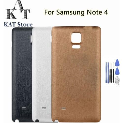 1Pcs Back Plate For SAMSUNG Galaxy Note 4 SM-N910 Battery Back Glass Cover With Camera lens frame+adhesive + Tools