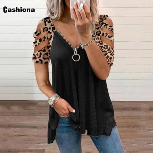 Womens T-shirt Hollow Out Sleeve Zipper Tops Ladies Tees Clothing 2021 New Patchwork T-shirt Femme Clothing Plus size S-5XL