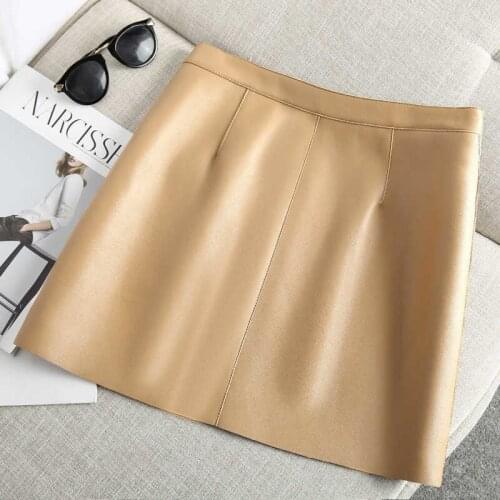 Spring Autumn Fashion Women Genuine Leather Elegant Skirts High Waist Real Skeepskin Mini Ladies Short Skirts Female Plus Size