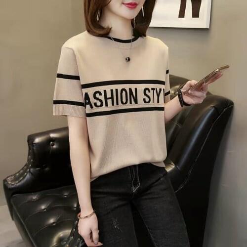 2021 Summer New Ice Silk Short Sleeve T-Shirt Womens Round Neck Loose Large Base