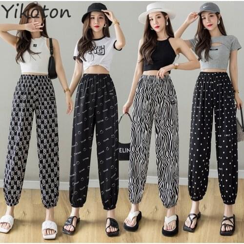 Harajuku 2021 New Fashion Summer Autumn Dot Long Pants For Women Cute Cartoon Trousers Streetwear Harem Pants Drawstring Joggers